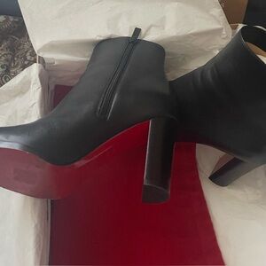 Women's Black Heeled Ankle Boots with Red Sole- Christian Loubutin